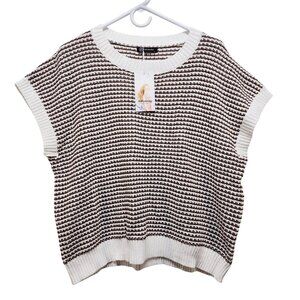 Striped Knit Sleeveless Vest Sweater Top  Women PrettyGarden Size L Brown White